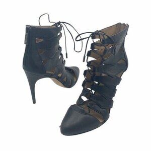 BCBGMaxAzria Black Leather Ma-Bren Lace-Up Booties Womens 8.5 Gladiator Heels